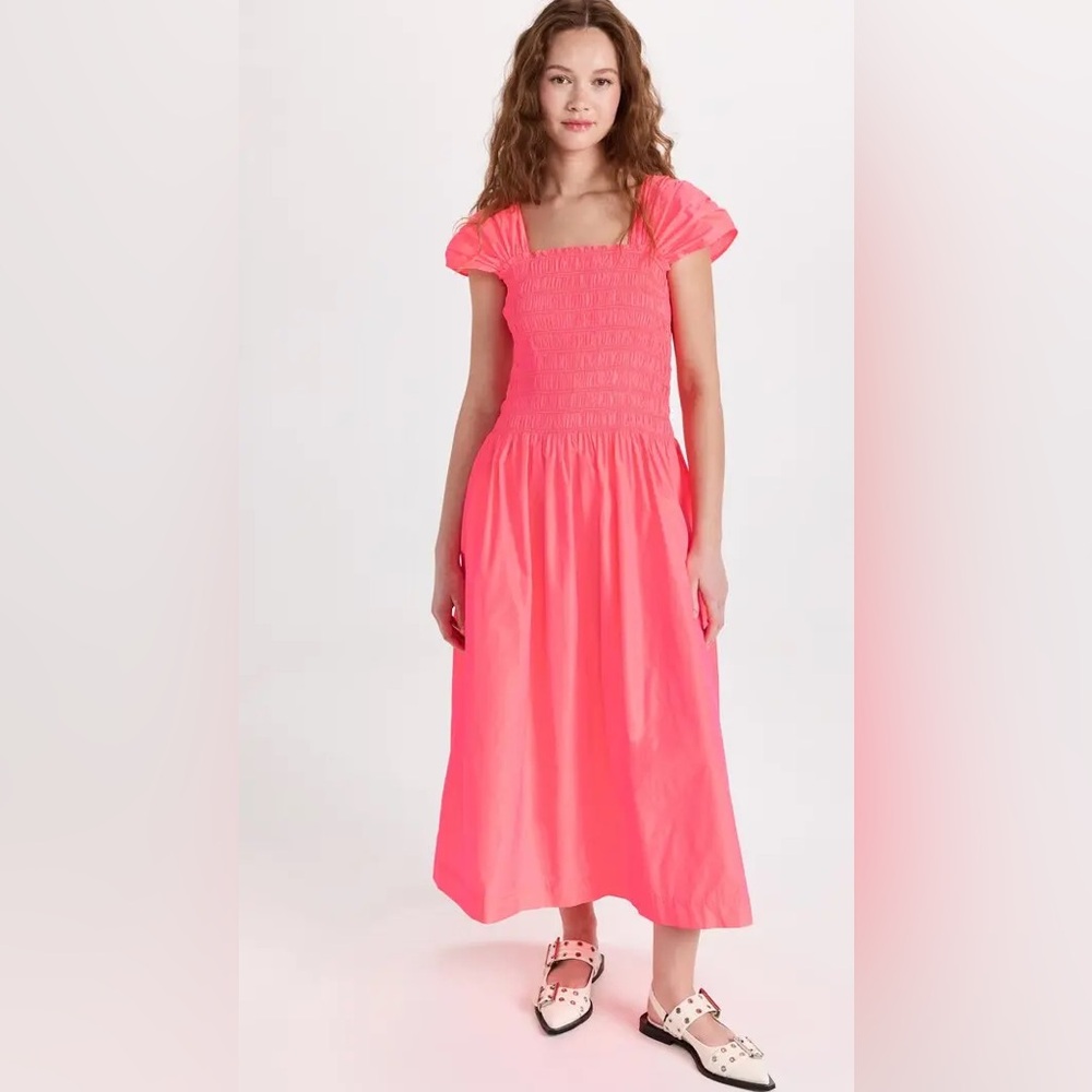 Molly Goddard Neon Pink Smocked Dress